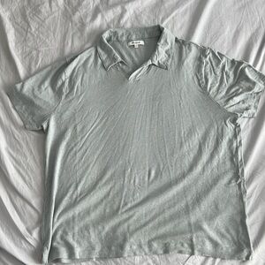 Linen-Blend Johnny-Collar Knit Polo Shirt